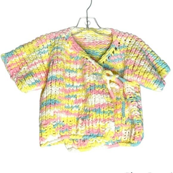 NEW Handmade Rainbow Chunky Crocheted Knit Sweater Cardigan 6-7 Girls - Picture 1 of 5